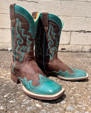 Roper Women's Shyla Burnish Blue Wing Tip Square Toe Cowgirl Boots 7016-8587