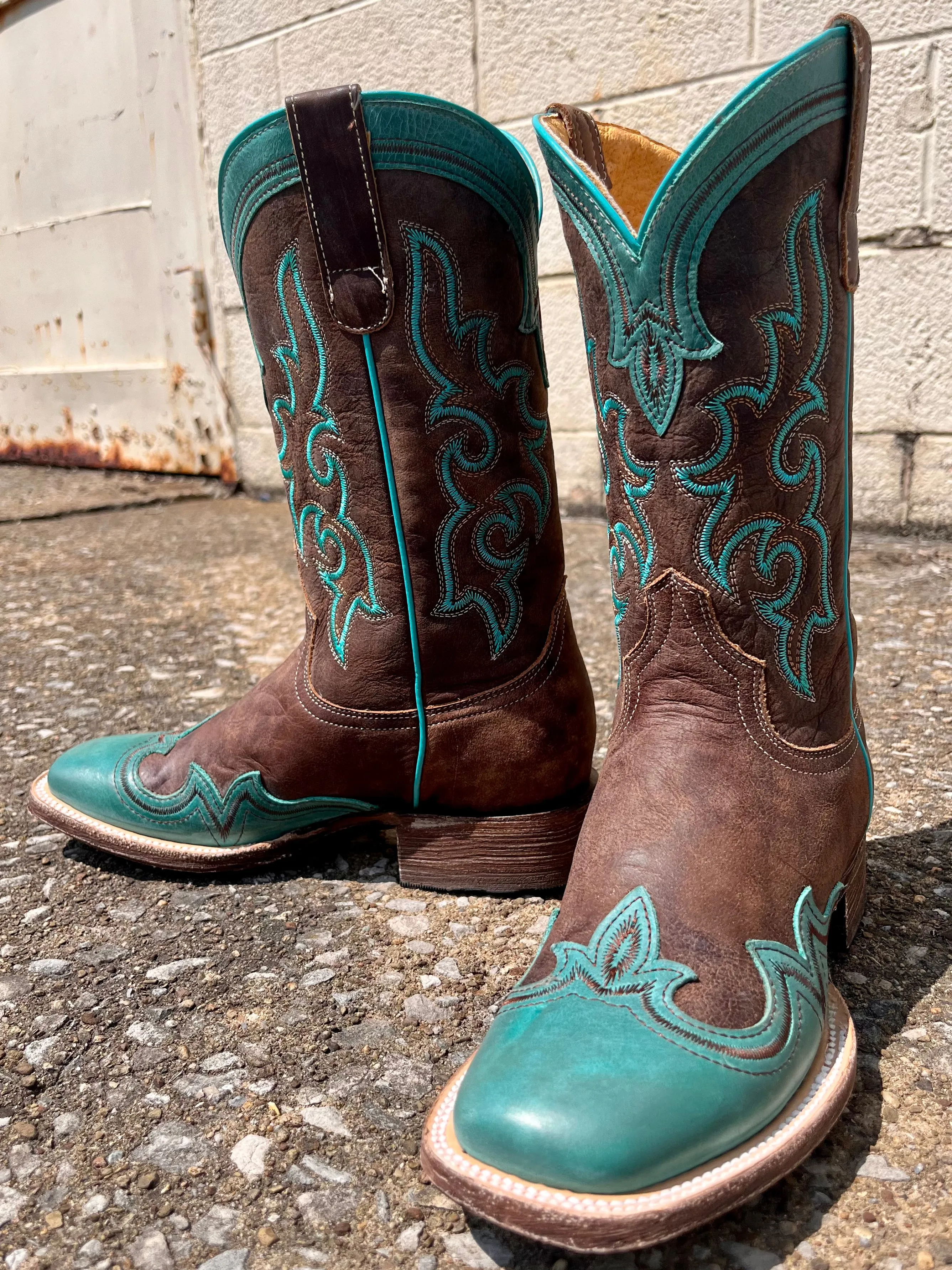 Roper Women's Shyla Burnish Blue Wing Tip Square Toe Cowgirl Boots 7016-8587