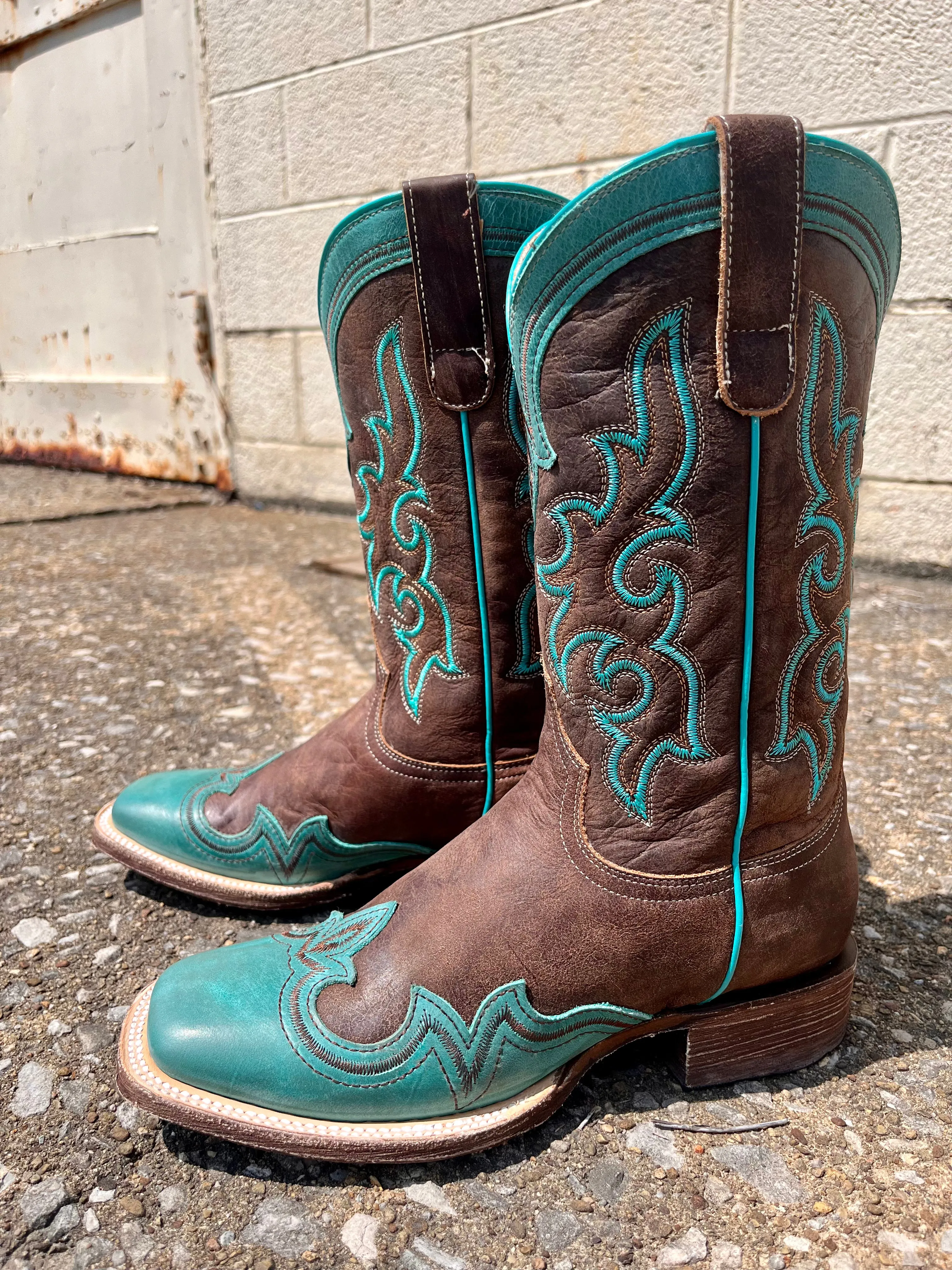 Roper Women's Shyla Burnish Blue Wing Tip Square Toe Cowgirl Boots 7016-8587