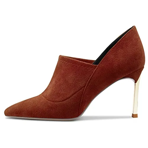 Saekcted Women Stiletto High Heel Pointed Toe Pumps Slip-on Wedding Cute 3.3 Inches Heels Brown