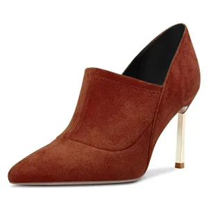 Saekcted Women Stiletto High Heel Pointed Toe Pumps Slip-on Wedding Cute 3.3 Inches Heels Brown