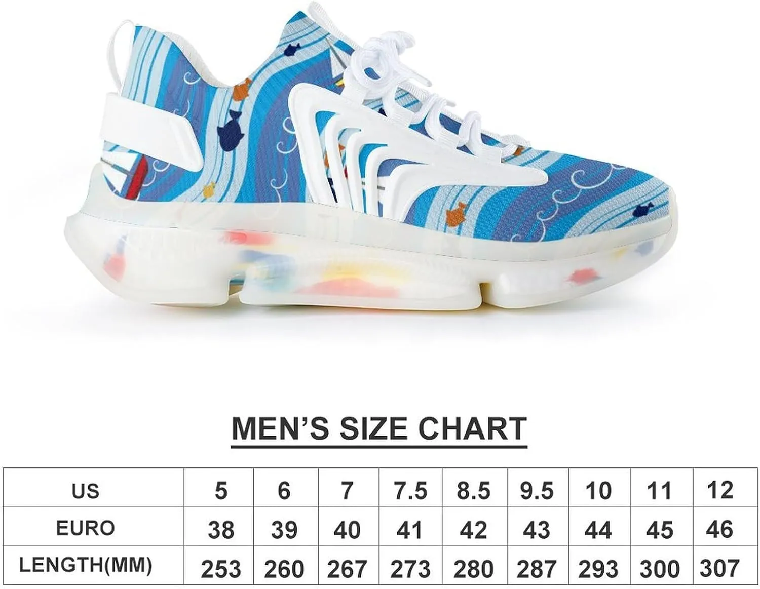 Sailing Waves Boats Men's Running Shoes Lightweight Walking Shoe Breathable Sneaker