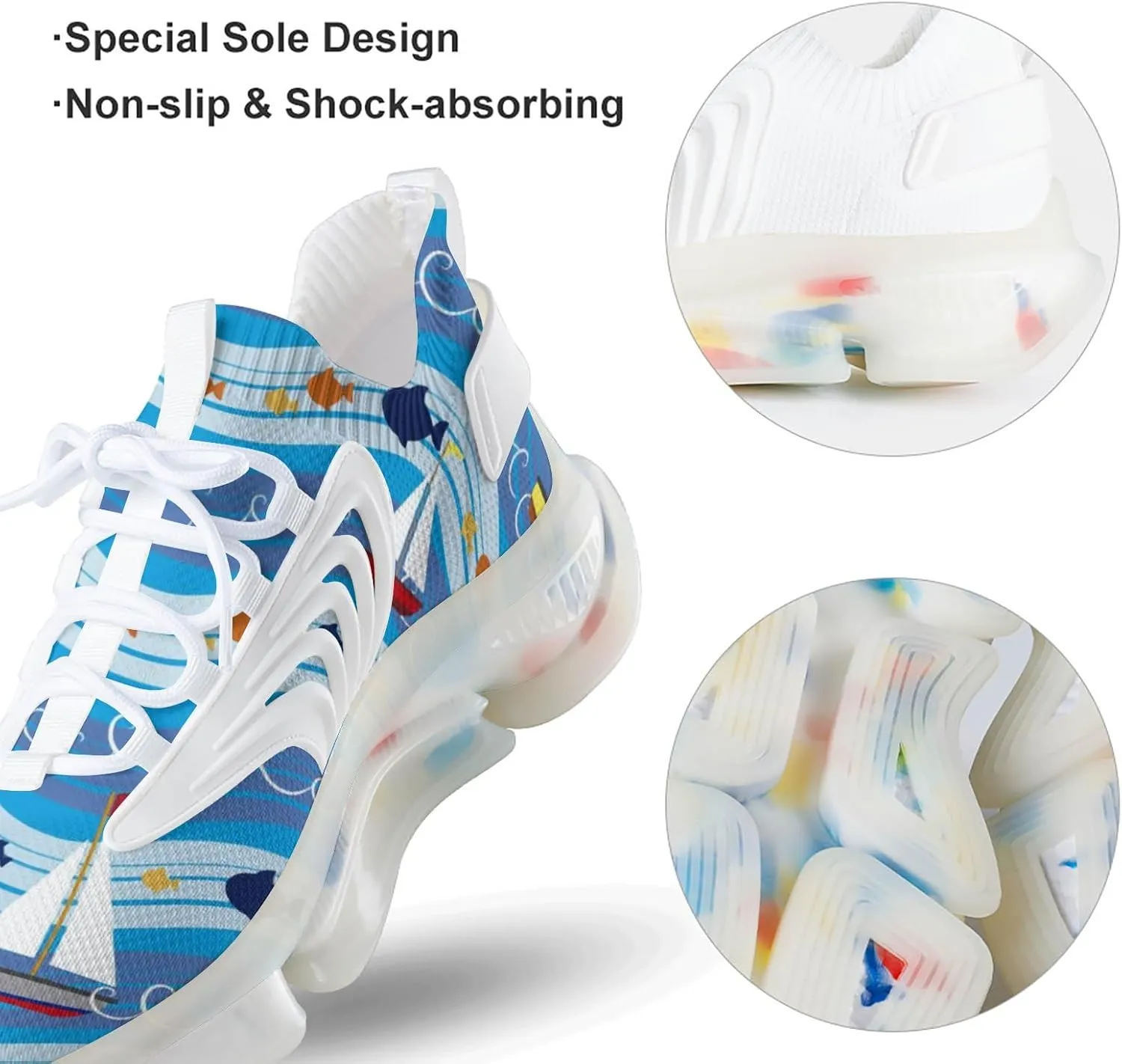 Sailing Waves Boats Men's Running Shoes Lightweight Walking Shoe Breathable Sneaker