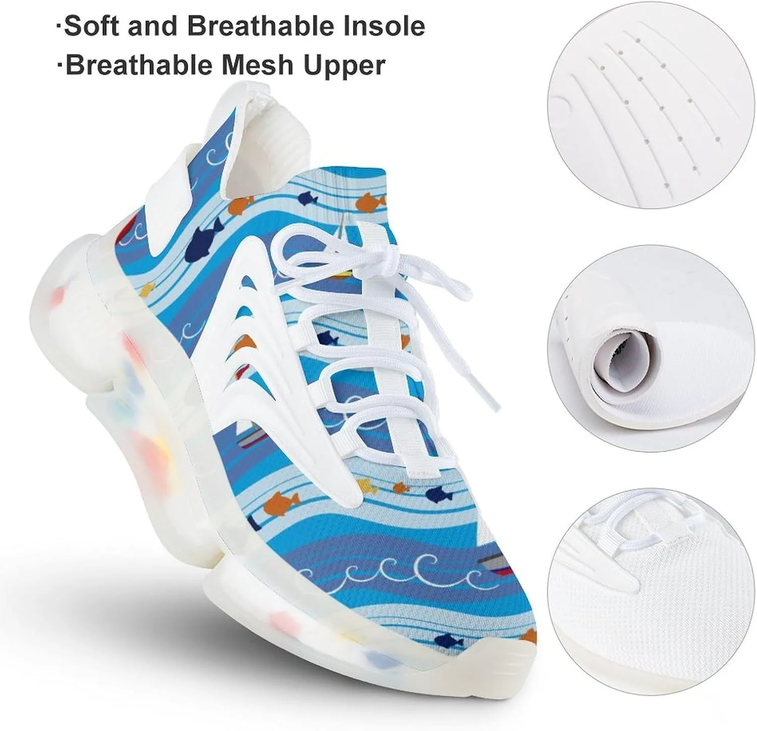 Sailing Waves Boats Men's Running Shoes Lightweight Walking Shoe Breathable Sneaker