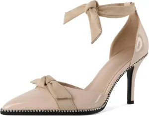 SAMMITOP Womens High Heel Pointed Toe Beaded Pumps Sexy Stiletto Bow Knot Ankle Tie Classic Office Special Dress Party Shoes 3.5 Inch