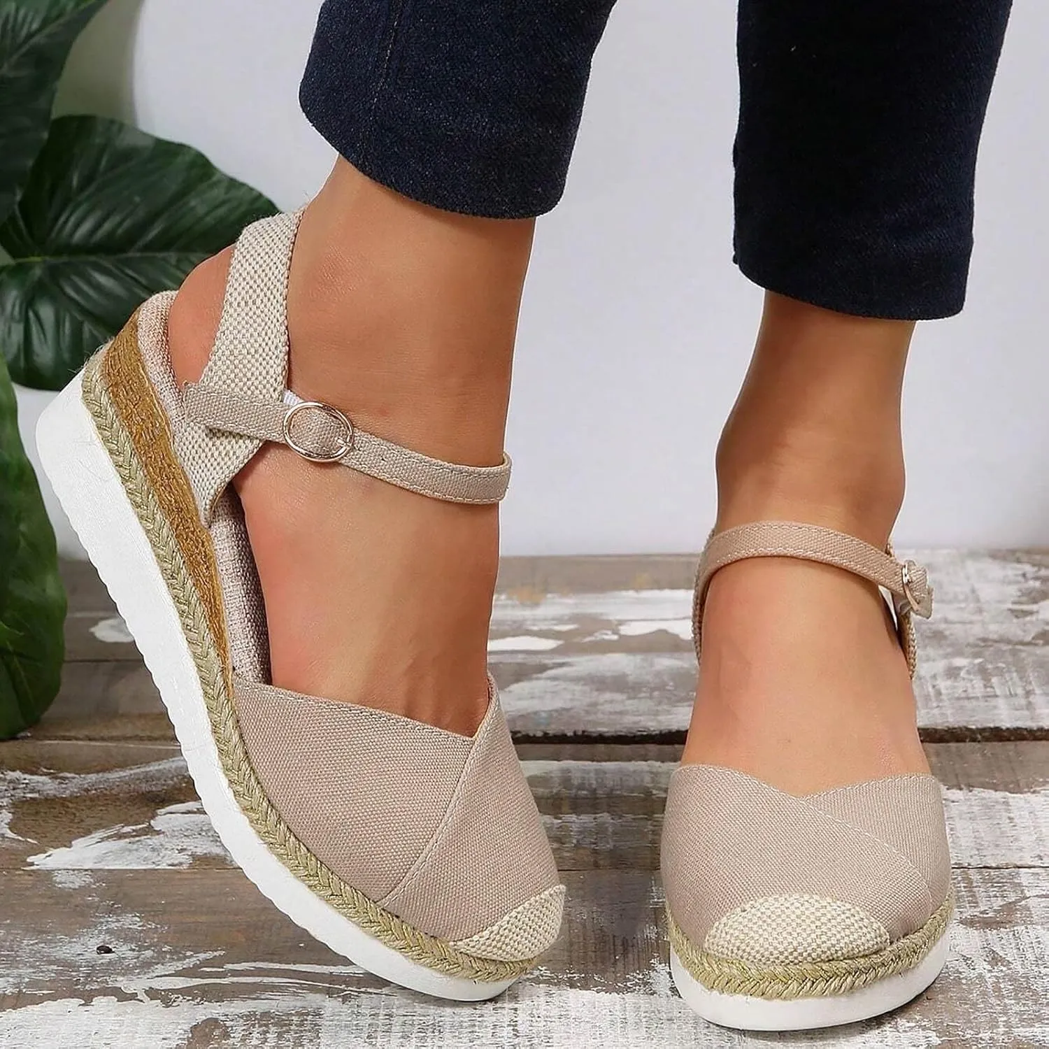 Sandals for Women Dressy, Summer Sandals for Women Strappy Platform Sandals Close Toe Wedge Shoes Comfy Sandals