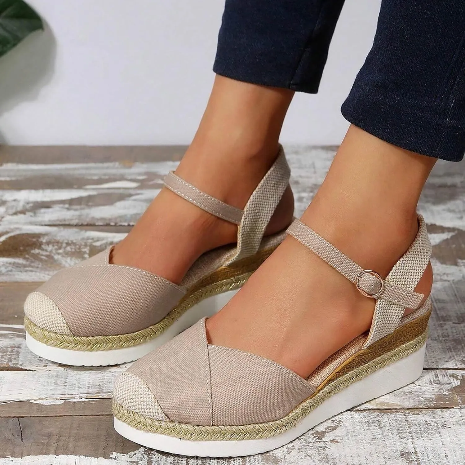 Sandals for Women Dressy, Summer Sandals for Women Strappy Platform Sandals Close Toe Wedge Shoes Comfy Sandals