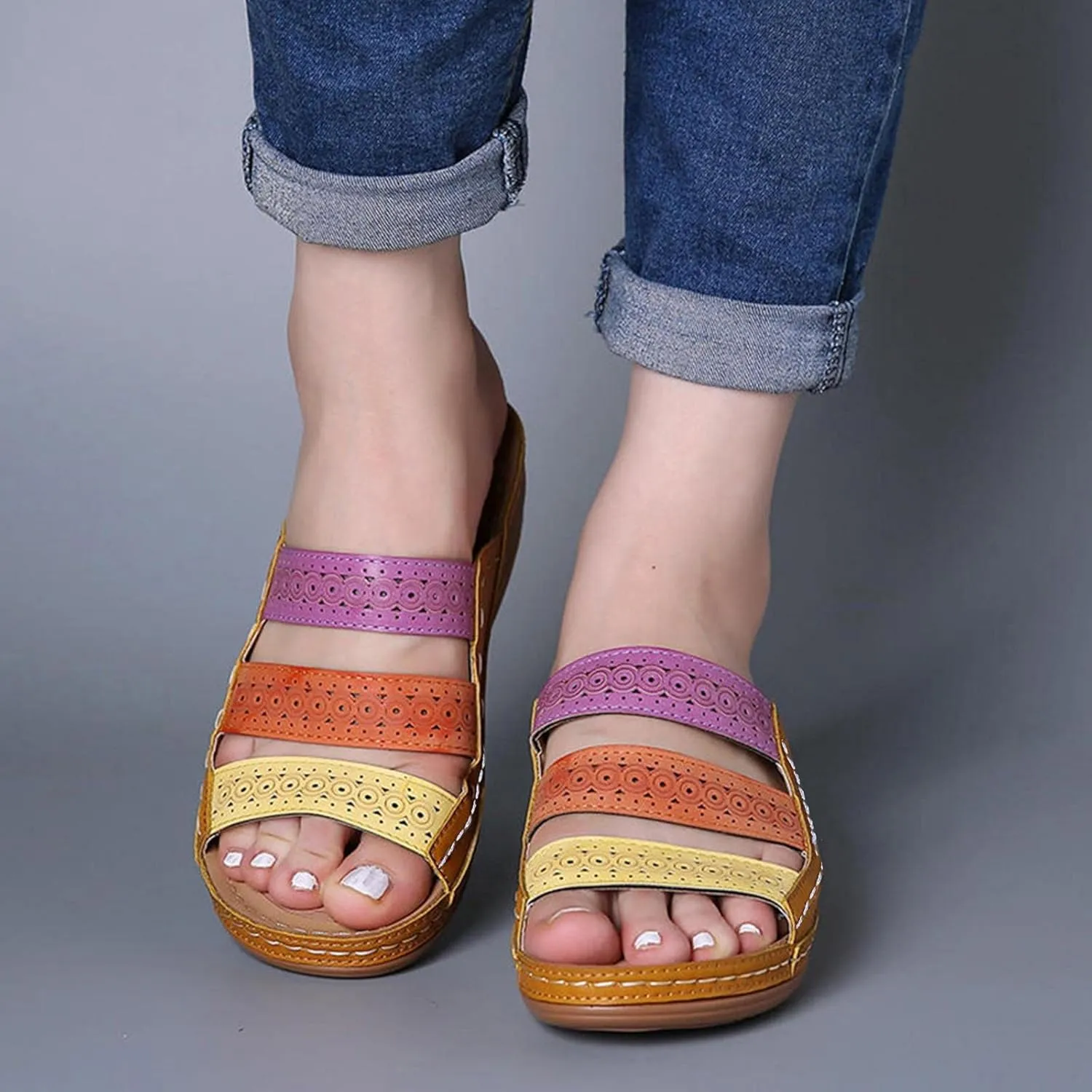 Sandals for Women Flatform Arch Support Lightweight Flip Flops Yoga Mat Thong Wedge Platform Shoes Quick Drying Non-Slip