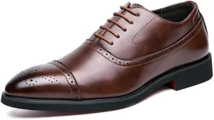 Santimon Men's Leather Oxfords Cap Toe Brogues Solid Formal Casual Office Business Dress Shoes