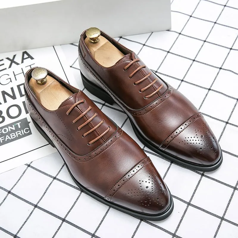 Santimon Men's Leather Oxfords Cap Toe Brogues Solid Formal Casual Office Business Dress Shoes