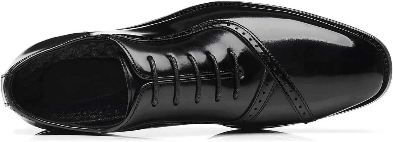 Santimon Men's Oxfords Faux Patent Leather Tuxedo Brogue Derby Dress Shoes Classic Lace-up Formal Casual Loafers