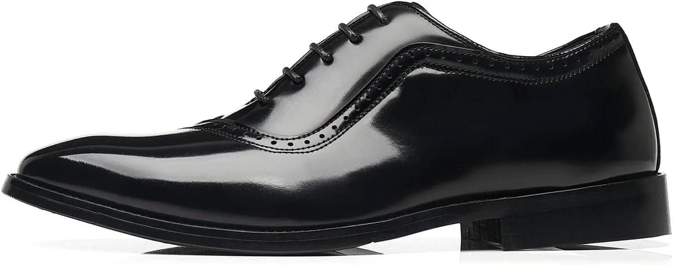 Santimon Men's Oxfords Faux Patent Leather Tuxedo Brogue Derby Dress Shoes Classic Lace-up Formal Casual Loafers