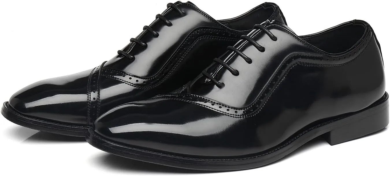 Santimon Men's Oxfords Faux Patent Leather Tuxedo Brogue Derby Dress Shoes Classic Lace-up Formal Casual Loafers