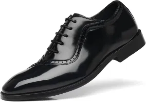 Santimon Men's Oxfords Faux Patent Leather Tuxedo Brogue Derby Dress Shoes Classic Lace-up Formal Casual Loafers