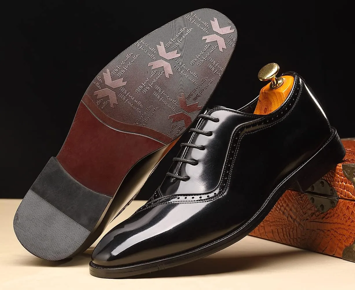 Santimon Men's Oxfords Faux Patent Leather Tuxedo Brogue Derby Dress Shoes Classic Lace-up Formal Casual Loafers