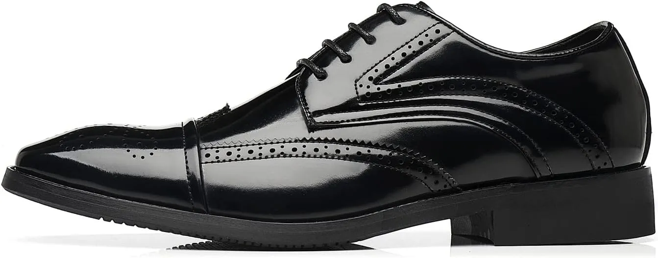 Santimon Men's Wingtip Oxfords Cap Toe Patent Leather Tuxedo Dress Shoes Classic Lace-up Breathable Formal Casual Shoes