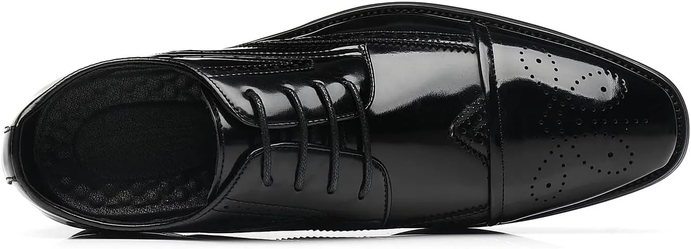 Santimon Men's Wingtip Oxfords Cap Toe Patent Leather Tuxedo Dress Shoes Classic Lace-up Breathable Formal Casual Shoes