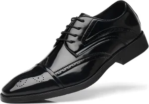 Santimon Men's Wingtip Oxfords Cap Toe Patent Leather Tuxedo Dress Shoes Classic Lace-up Breathable Formal Casual Shoes