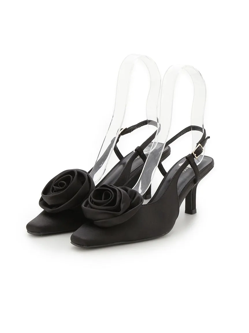 Satin Rose Kitten Heels