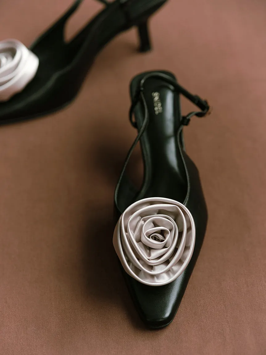 Satin Rose Kitten Heels