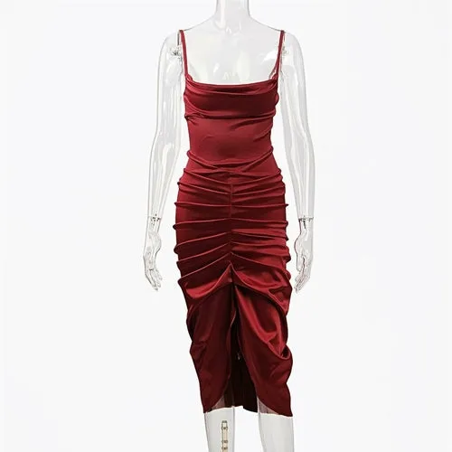 Satin Slit Midi Dress