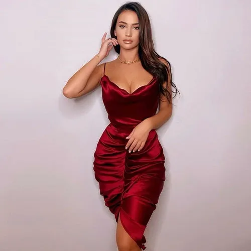 Satin Slit Midi Dress