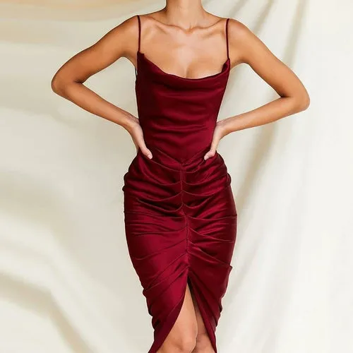 Satin Slit Midi Dress