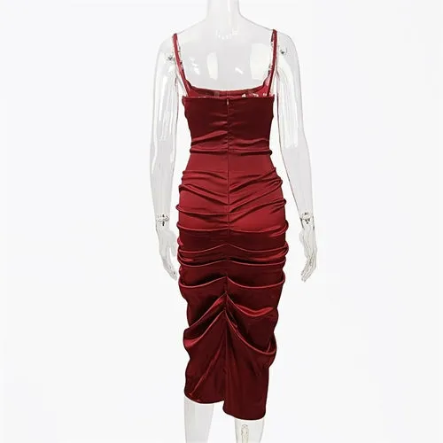 Satin Slit Midi Dress