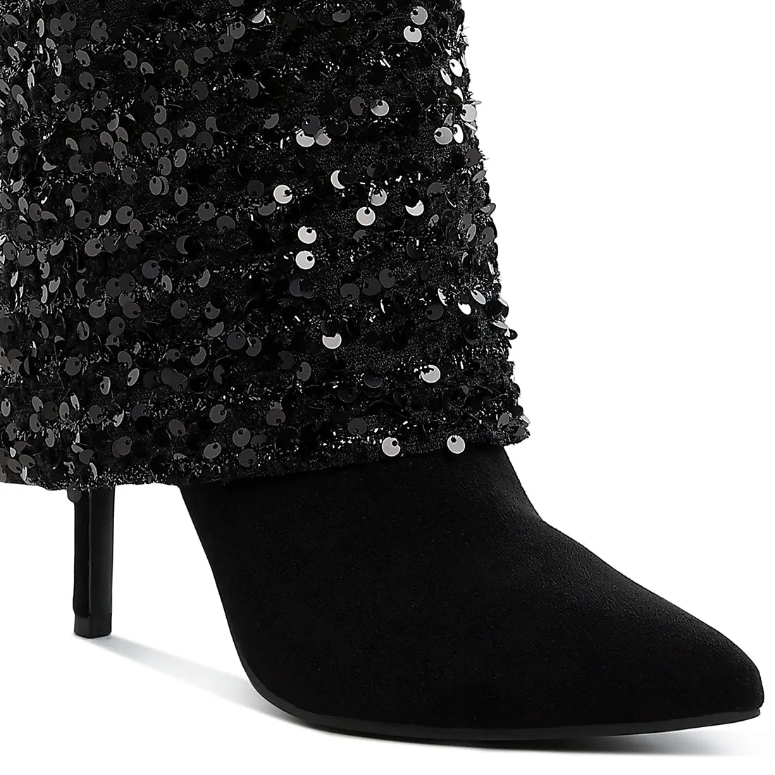 Sequinned Fold-Over Calf Boots