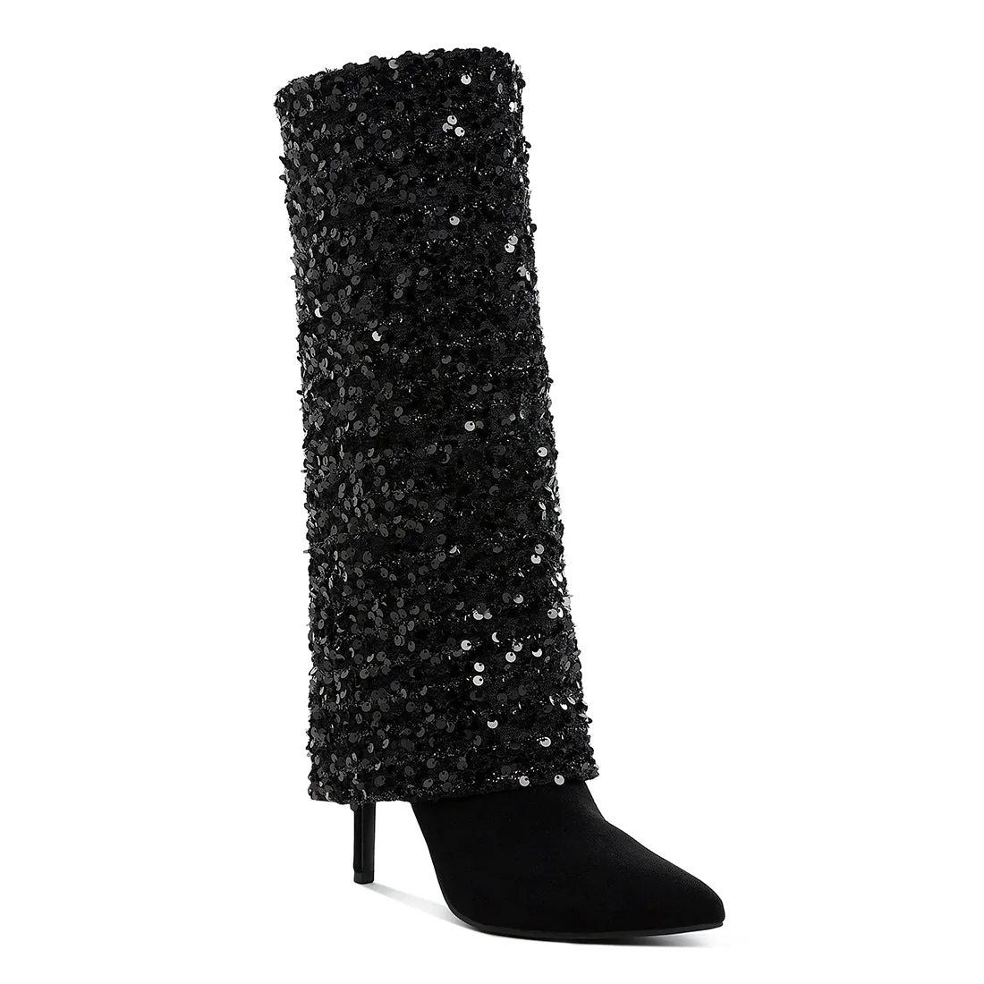 Sequinned Fold-Over Calf Boots