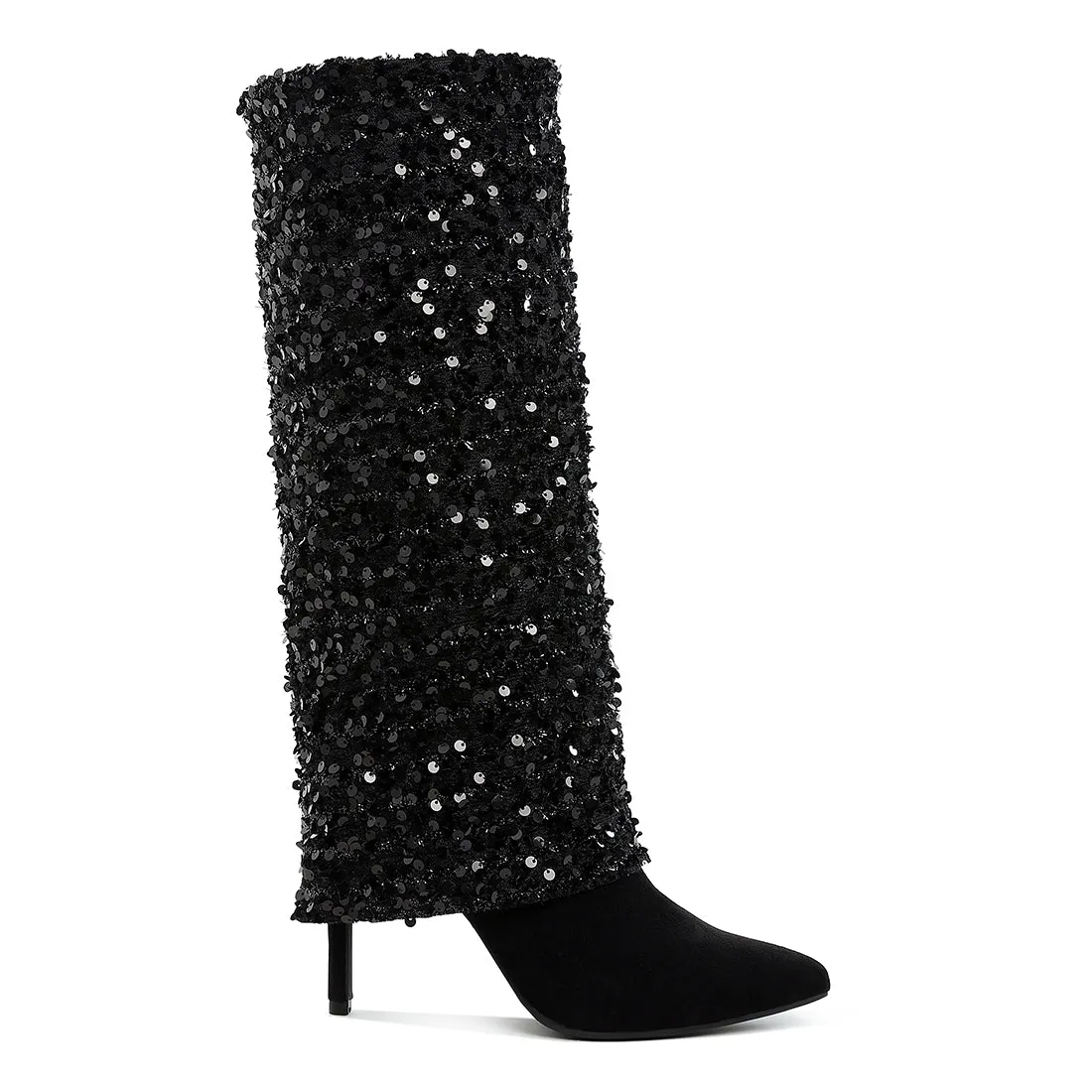 Sequinned Fold-Over Calf Boots