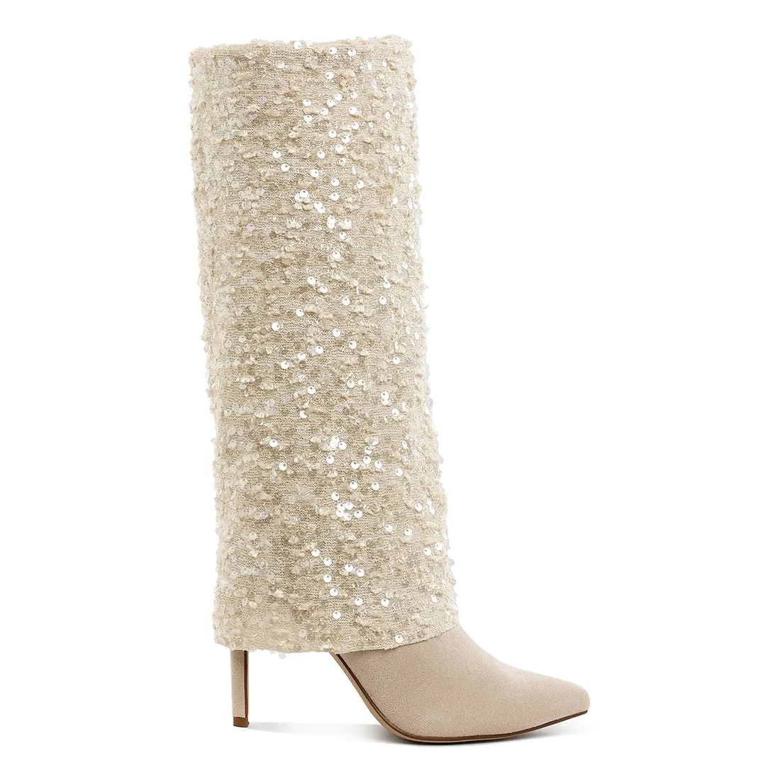 Sequinned Fold-Over Calf Boots