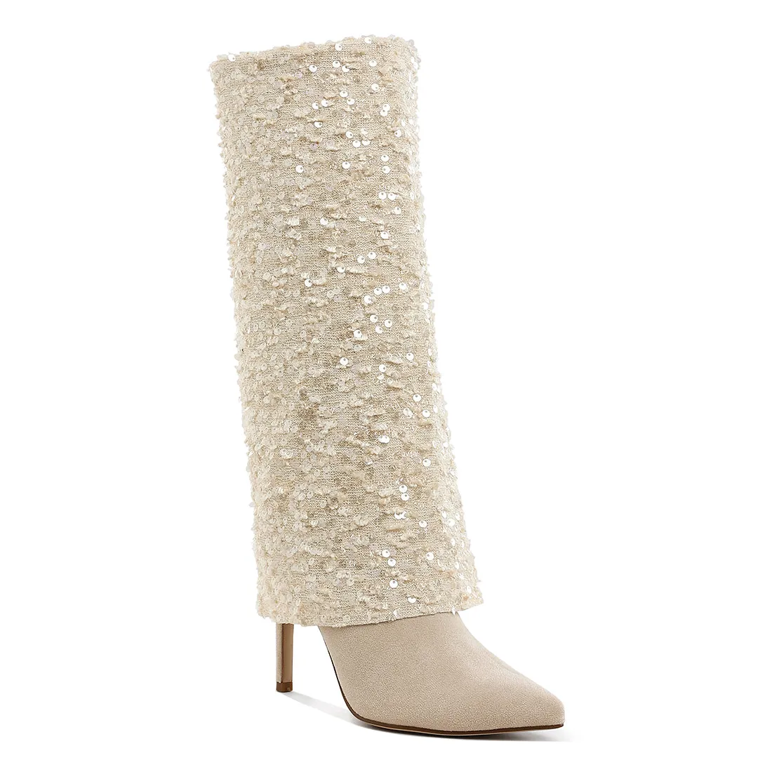 Sequinned Fold-Over Calf Boots