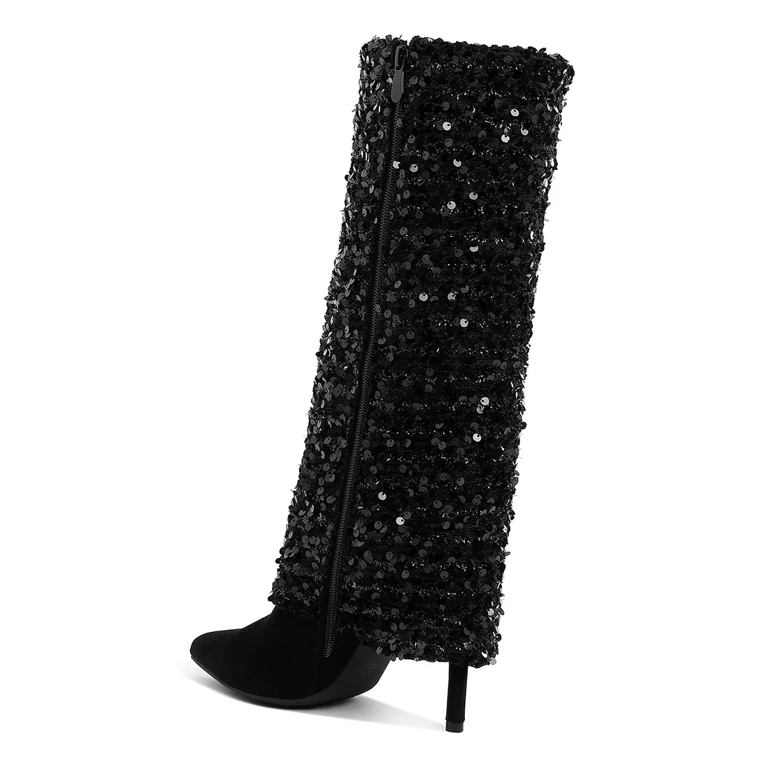 Sequinned Fold-Over Calf Boots