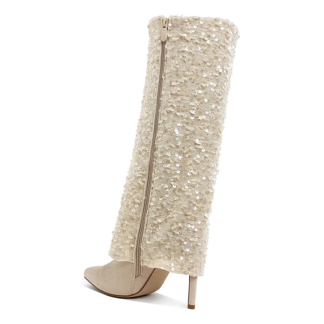 Sequinned Fold-Over Calf Boots
