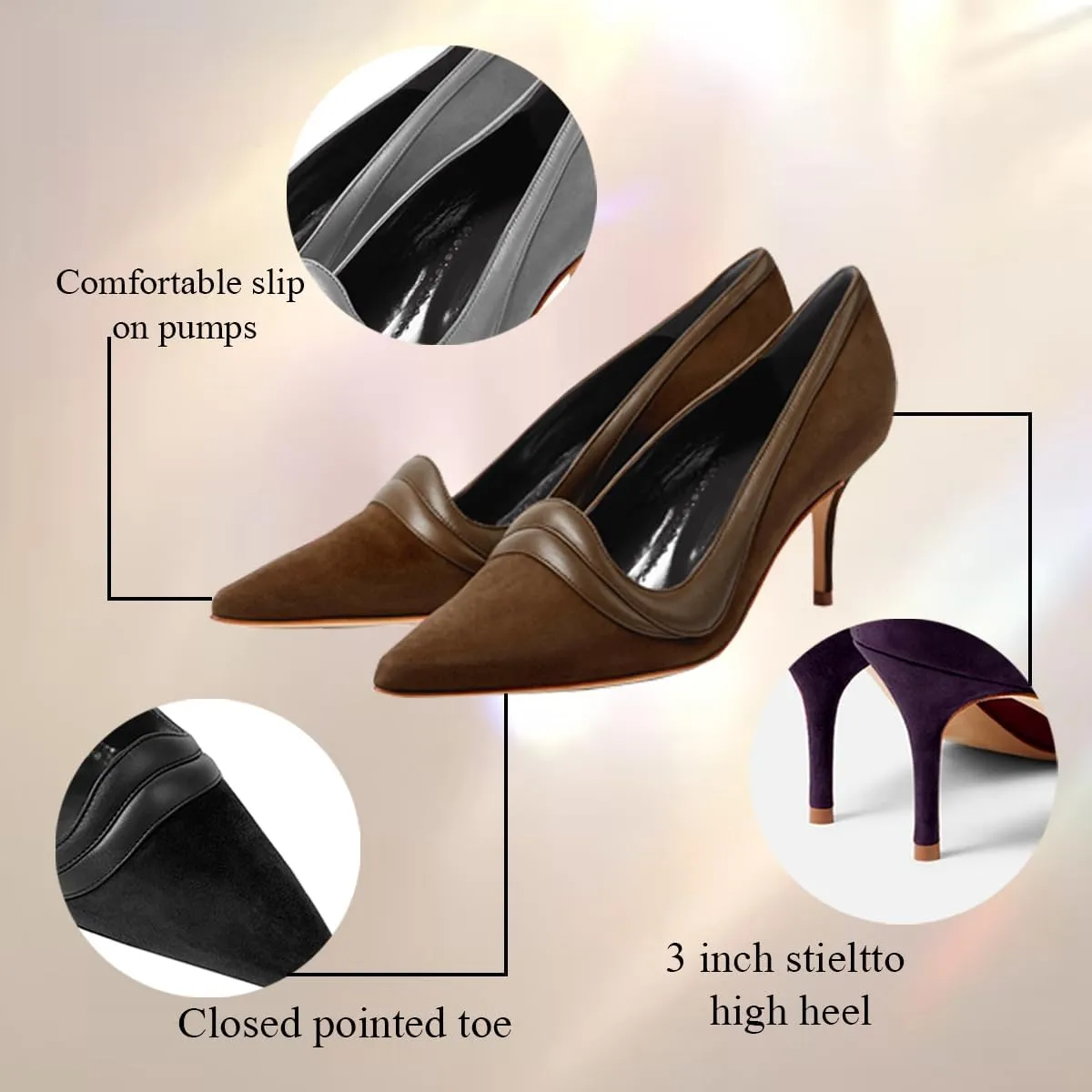 SHODENSE Women Pointed Toe Stiletto Heel Pumps Slip On Suede Dress High Heels Sexy 3 inch Stiletto High Heels Pointy Closed Toe Dress Heels Party Wedding Chic 4-11 M US