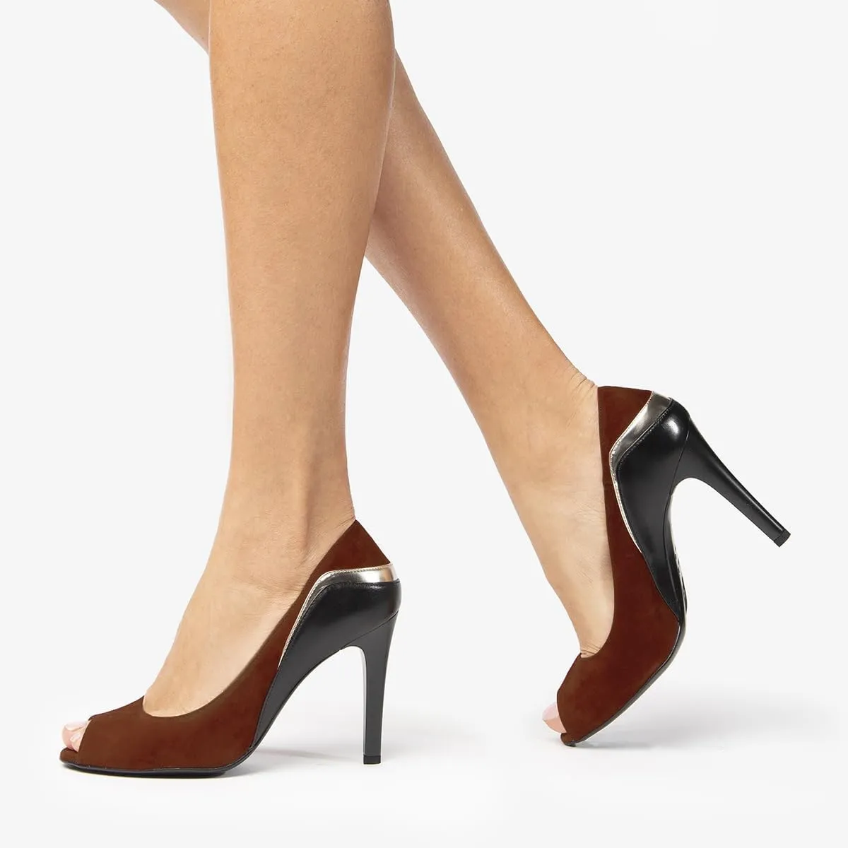 SHODENSE Women Stiletto High Heels Pumps Open Peep Toe Slip On Dress Sandals Two-Toned Suede Pointed Toe 4" Thin Heel Dress Shoes Patchwork Office Ladies Business Wedding Party Dance Shoe 4-11 M US