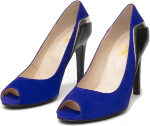 SHODENSE Women Stiletto High Heels Pumps Open Peep Toe Slip On Dress Sandals Two-Toned Suede Pointed Toe 4" Thin Heel Dress Shoes Patchwork Office Ladies Business Wedding Party Dance Shoe 4-11 M US