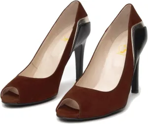 SHODENSE Women Stiletto High Heels Pumps Open Peep Toe Slip On Dress Sandals Two-Toned Suede Pointed Toe 4" Thin Heel Dress Shoes Patchwork Office Ladies Business Wedding Party Dance Shoe 4-11 M US