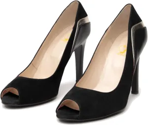 SHODENSE Women Stiletto High Heels Pumps Open Peep Toe Slip On Dress Sandals Two-Toned Suede Pointed Toe 4" Thin Heel Dress Shoes Patchwork Office Ladies Business Wedding Party Dance Shoe 4-11 M US