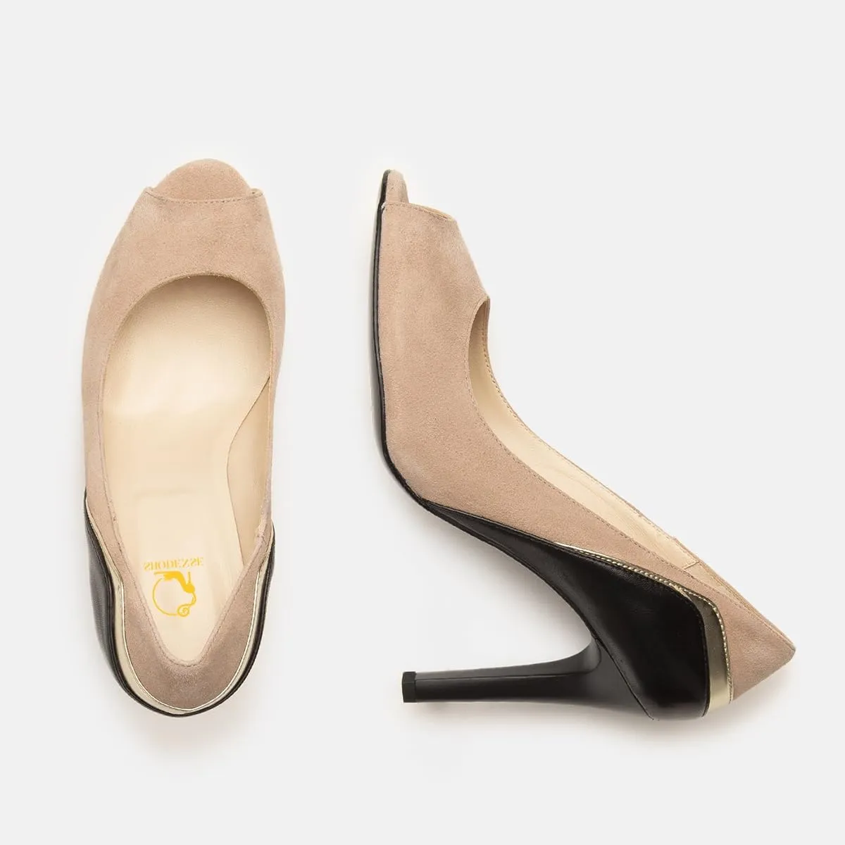 SHODENSE Women Stiletto High Heels Pumps Open Peep Toe Slip On Dress Sandals Two-Toned Suede Pointed Toe 4" Thin Heel Dress Shoes Patchwork Office Ladies Business Wedding Party Dance Shoe 4-11 M US