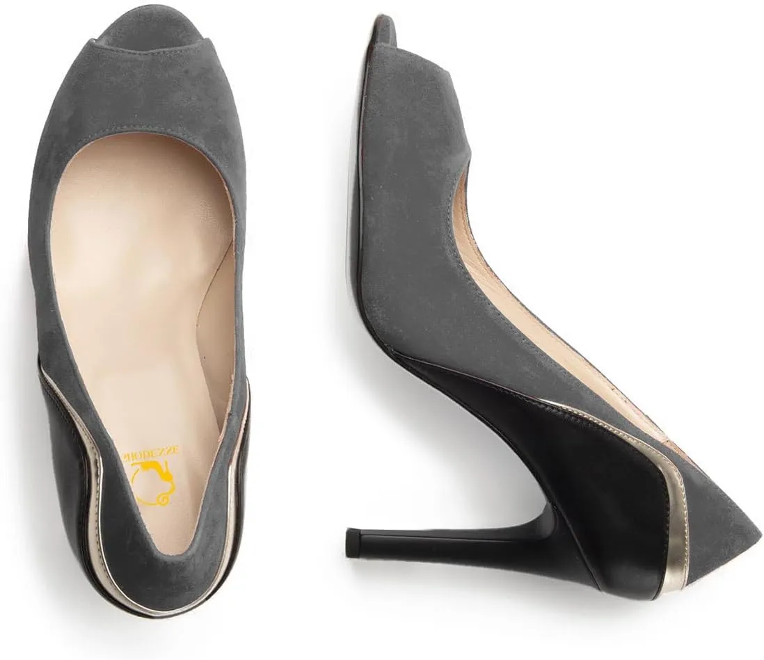 SHODENSE Women Stiletto High Heels Pumps Open Peep Toe Slip On Dress Sandals Two-Toned Suede Pointed Toe 4" Thin Heel Dress Shoes Patchwork Office Ladies Business Wedding Party Dance Shoe 4-11 M US