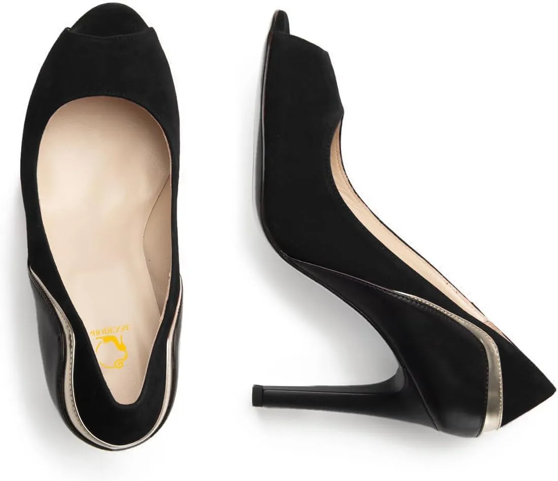 SHODENSE Women Stiletto High Heels Pumps Open Peep Toe Slip On Dress Sandals Two-Toned Suede Pointed Toe 4" Thin Heel Dress Shoes Patchwork Office Ladies Business Wedding Party Dance Shoe 4-11 M US