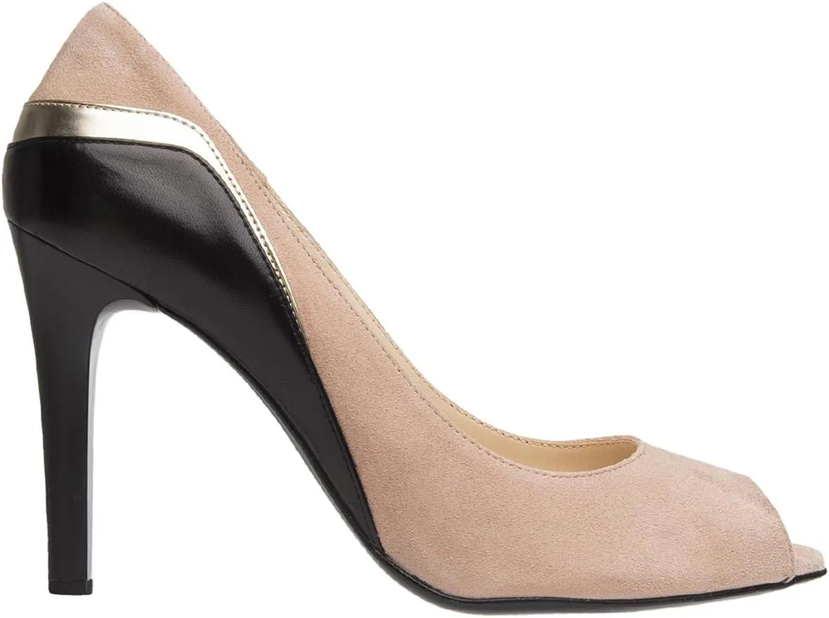 SHODENSE Women Stiletto High Heels Pumps Open Peep Toe Slip On Dress Sandals Two-Toned Suede Pointed Toe 4" Thin Heel Dress Shoes Patchwork Office Ladies Business Wedding Party Dance Shoe 4-11 M US
