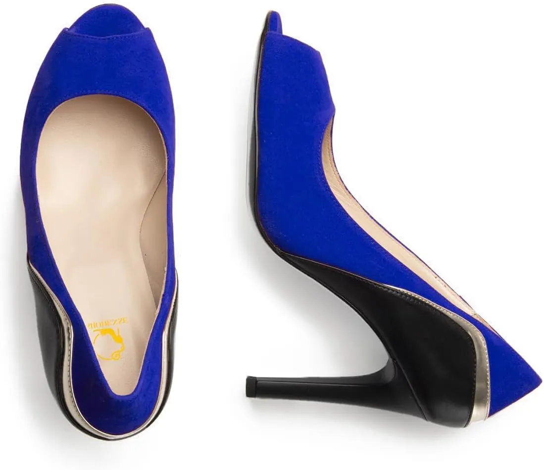 SHODENSE Women Stiletto High Heels Pumps Open Peep Toe Slip On Dress Sandals Two-Toned Suede Pointed Toe 4" Thin Heel Dress Shoes Patchwork Office Ladies Business Wedding Party Dance Shoe 4-11 M US