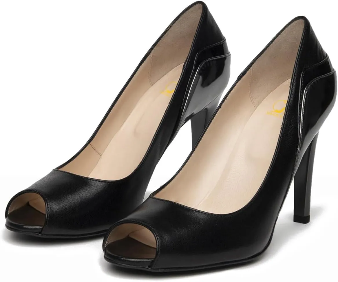 SHODENSE Women Stiletto High Heels Pumps Open Peep Toe Slip On Dress Sandals Two-Toned Suede Pointed Toe 4" Thin Heel Dress Shoes Patchwork Office Ladies Business Wedding Party Dance Shoe 4-11 M US