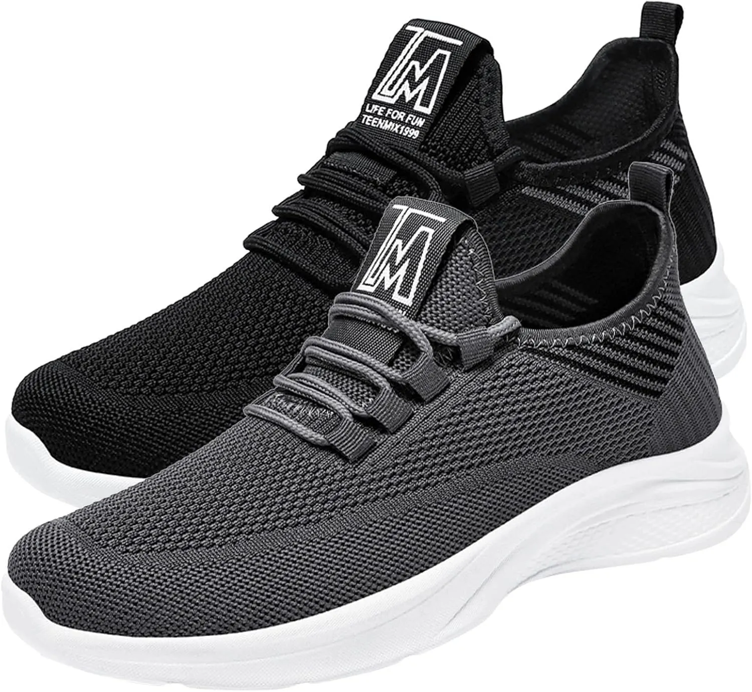 Shoes for Men Work Sneakers for Men Comfortable Breathable Lightweight Tennis Shoes Dress Mens Athletic Running Tennis Leather Sneakers Black