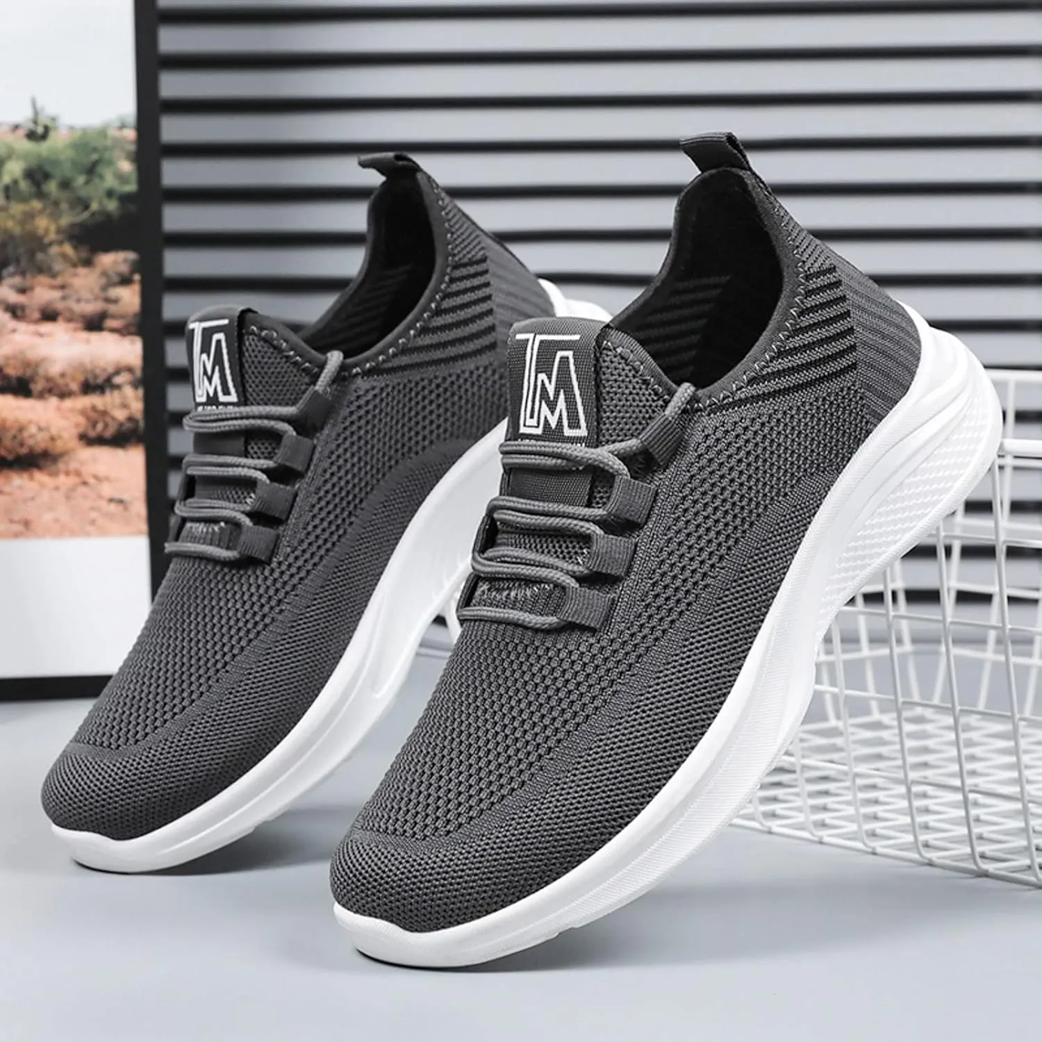 Shoes for Men Work Sneakers for Men Comfortable Breathable Lightweight Tennis Shoes Dress Mens Athletic Running Tennis Leather Sneakers Black