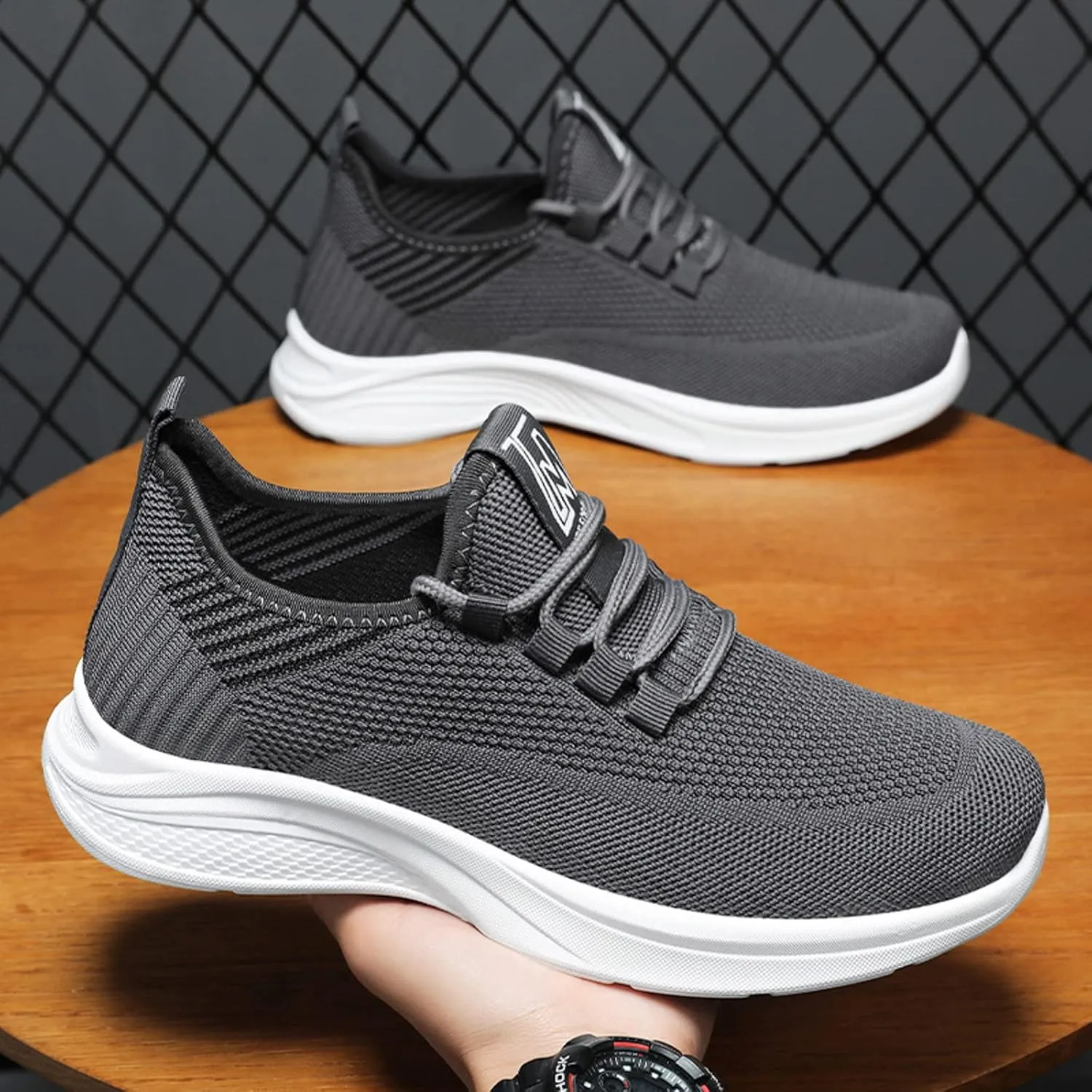 Shoes for Men Work Sneakers for Men Comfortable Breathable Lightweight Tennis Shoes Dress Mens Athletic Running Tennis Leather Sneakers Black