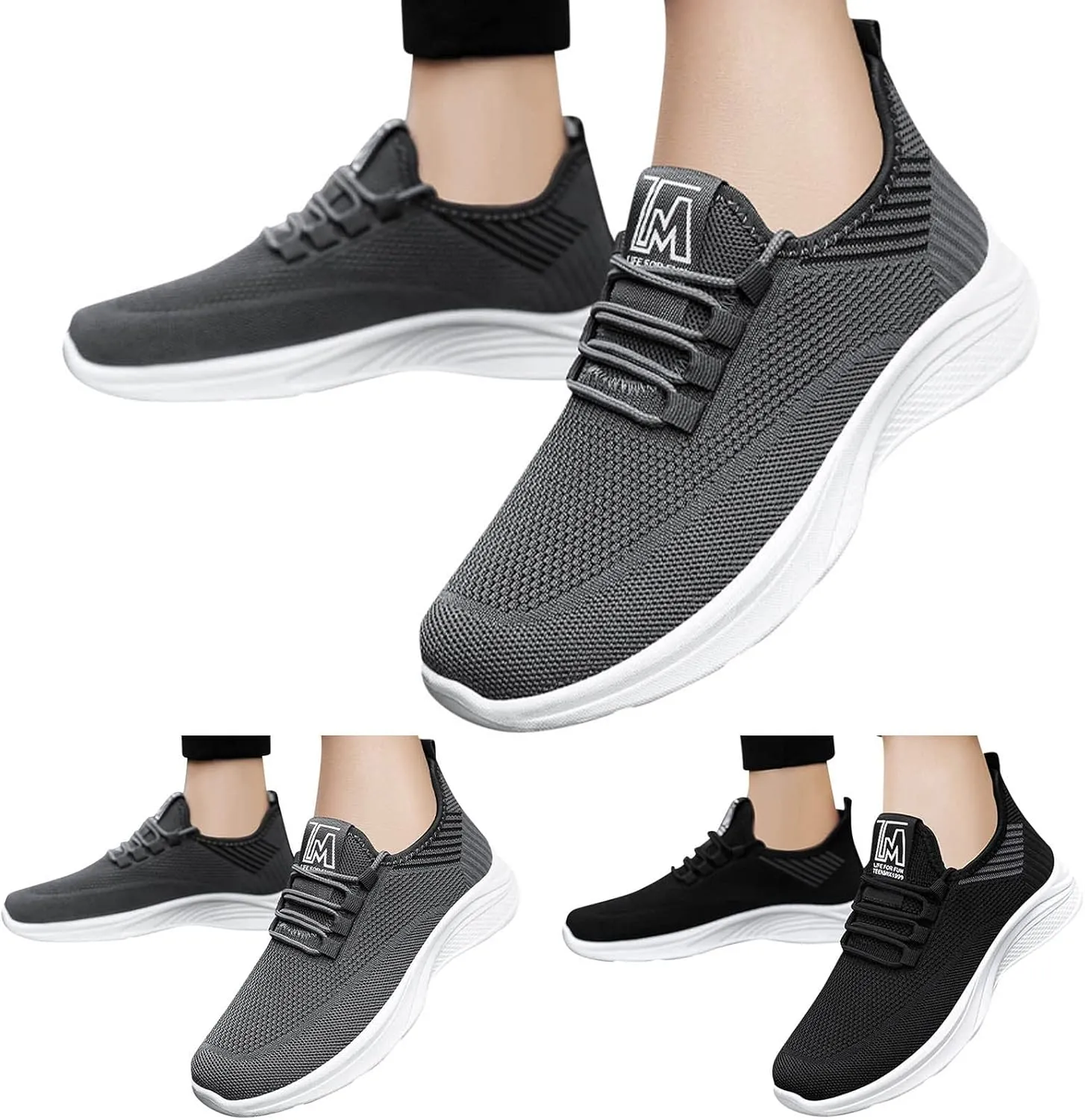 Shoes for Men Work Sneakers for Men Comfortable Breathable Lightweight Tennis Shoes Dress Mens Athletic Running Tennis Leather Sneakers Black